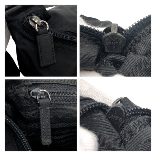 PRADA Shoulder Bag Nylon Black SilverMetal Shoulder Bag One Shoulder Bag Test Triangle With logo Women Used Authentic