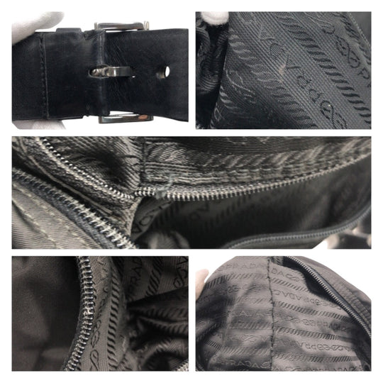 PRADA Shoulder Bag Nylon Black SilverMetal Shoulder Bag One Shoulder Bag Test Triangle With logo Women Used Authentic