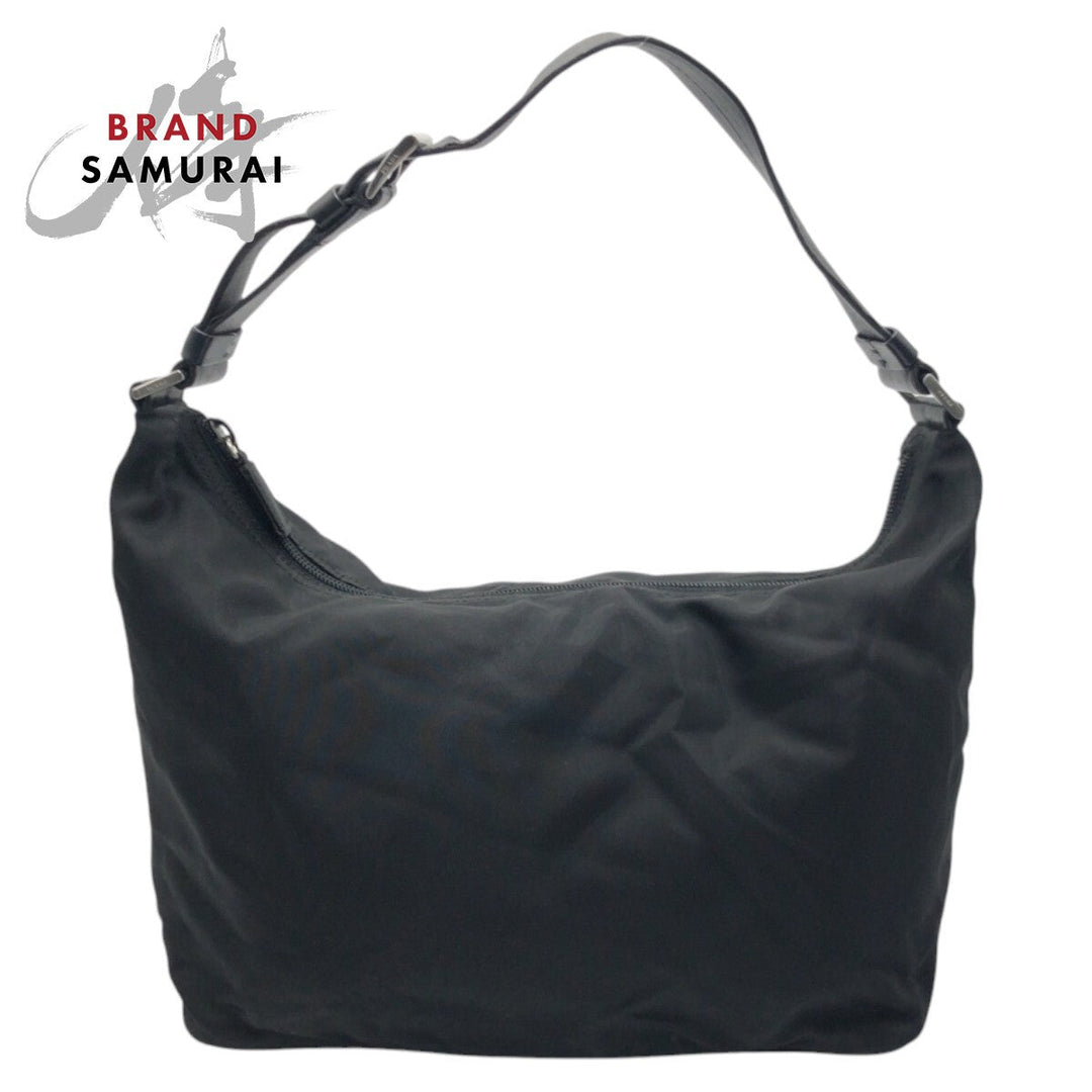 PRADA Shoulder Bag Nylon Black SilverMetal Shoulder Bag One Shoulder Bag Test Triangle With logo Women Used Authentic
