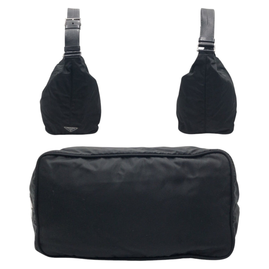 PRADA Shoulder Bag Nylon Black SilverMetal Shoulder Bag One Shoulder Bag Test Triangle With logo Women Used Authentic