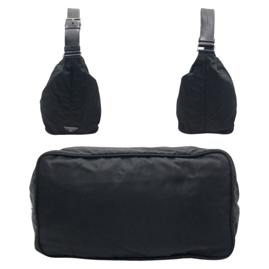 PRADA Shoulder Bag Nylon Black SilverMetal Shoulder Bag One Shoulder Bag Test Triangle With logo Women Used Authentic