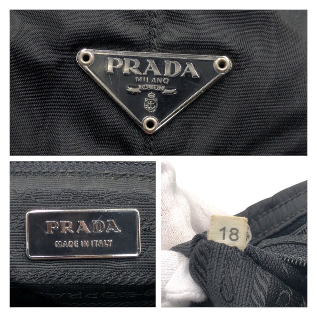 PRADA Shoulder Bag Nylon Black SilverMetal Shoulder Bag One Shoulder Bag Test Triangle With logo Women Used Authentic