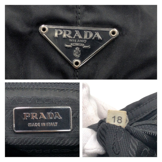 PRADA Shoulder Bag Nylon Black SilverMetal Shoulder Bag One Shoulder Bag Test Triangle With logo Women Used Authentic