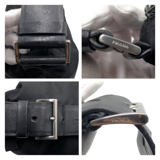 PRADA Shoulder Bag Nylon Black SilverMetal Shoulder Bag One Shoulder Bag Test Triangle With logo Women Used Authentic