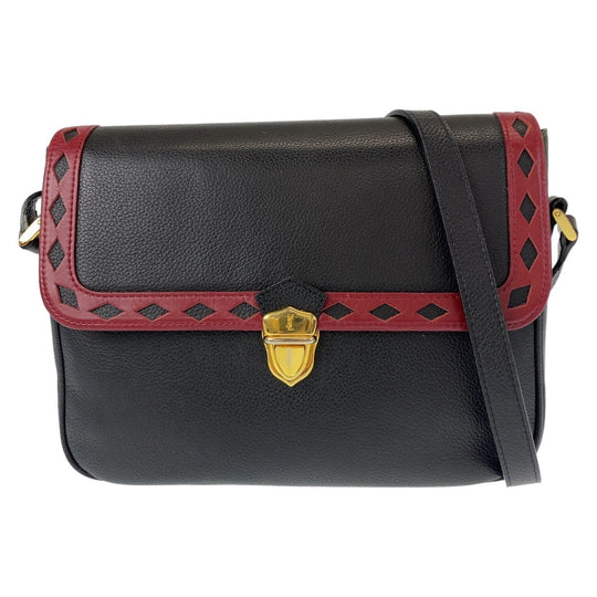 Yves Saint Laurent Shoulder Bag leather Black Gold Metal Crossbody Shoulder Bag Pochette YSL Diamond cut Women Used Authentic