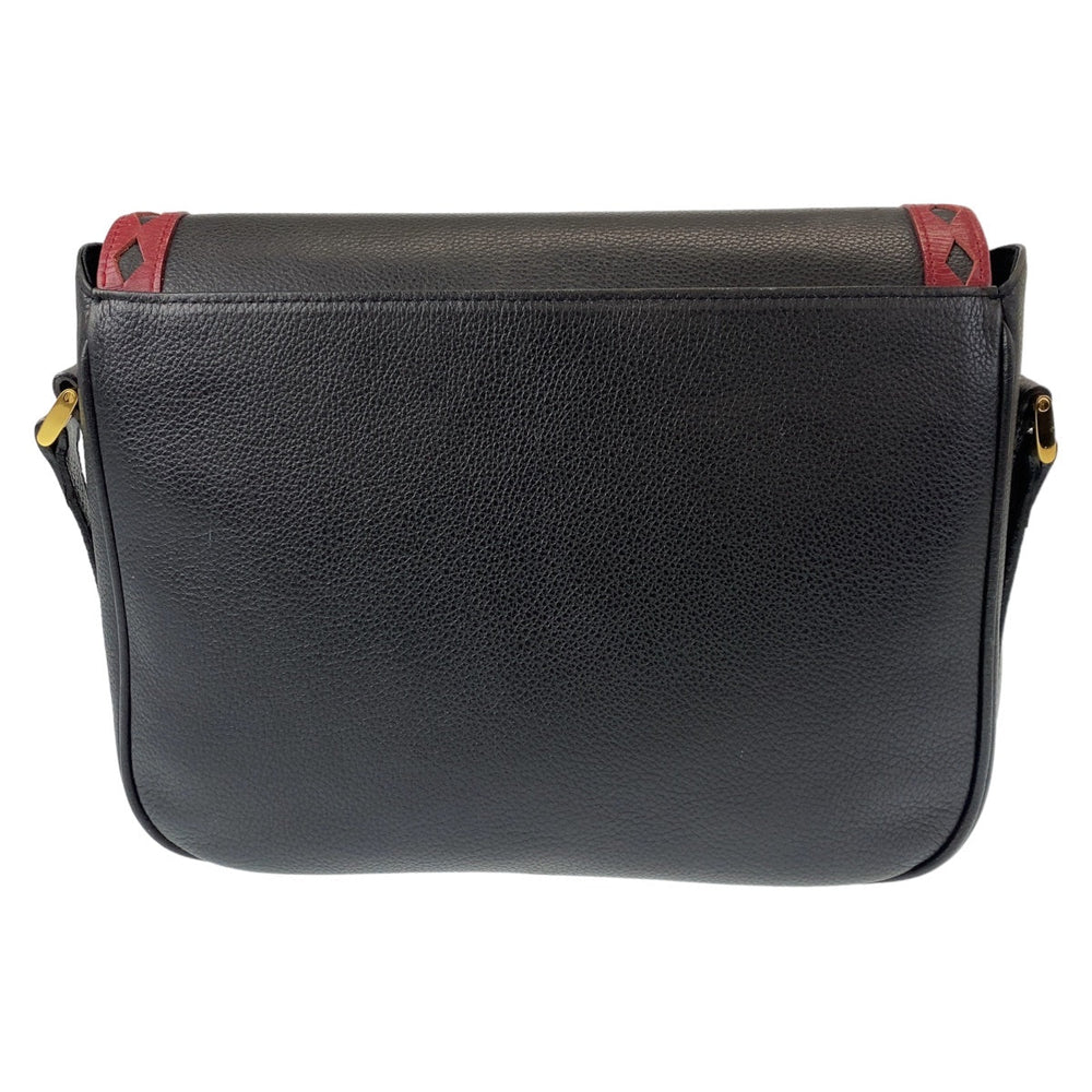 Yves Saint Laurent Shoulder Bag leather Black Gold Metal Crossbody Shoulder Bag Pochette YSL Diamond cut Women Used Authentic