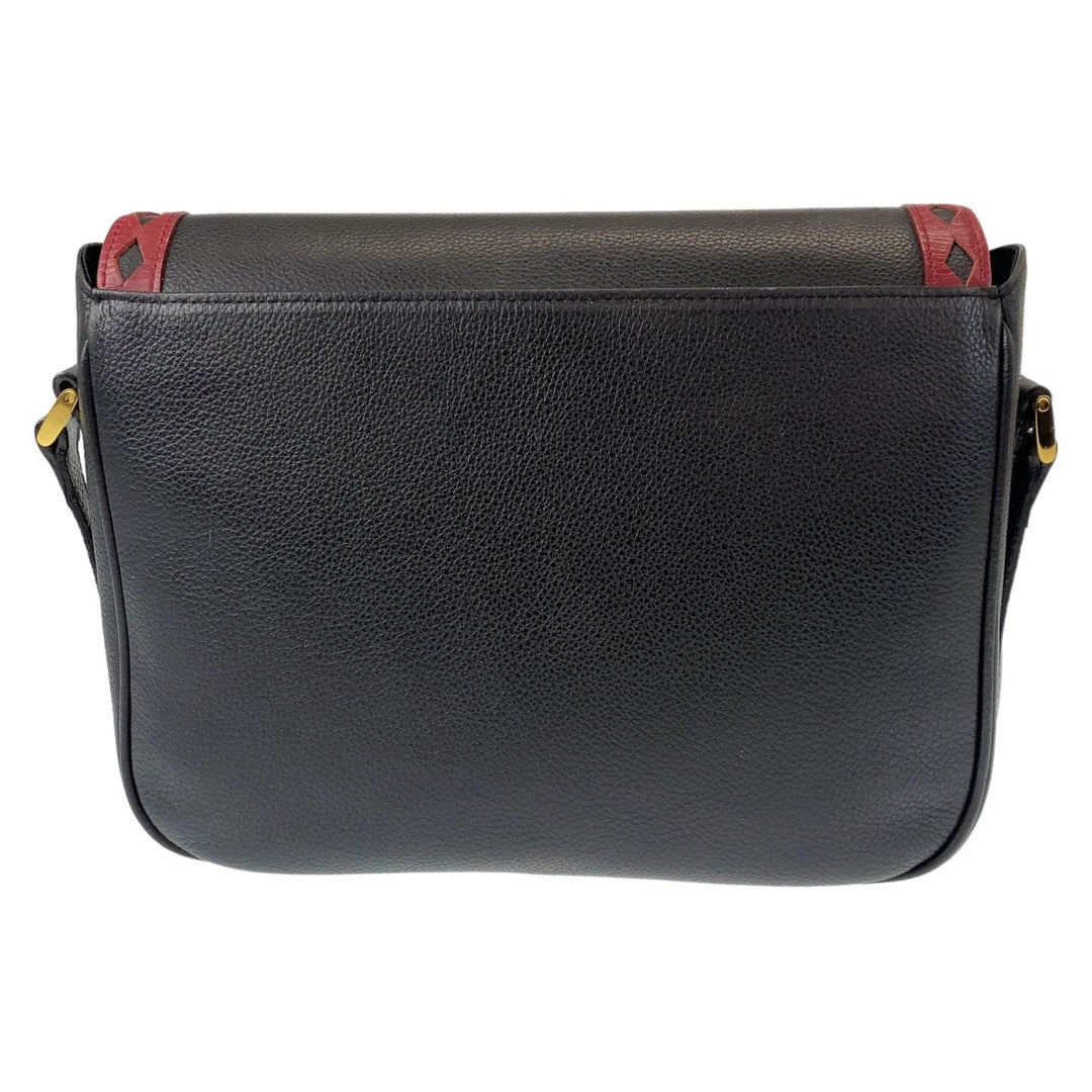 Yves Saint Laurent Shoulder Bag leather Black Gold Metal Crossbody Shoulder Bag Pochette YSL Diamond cut Women Used Authentic