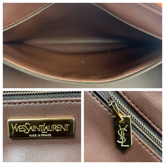 Yves Saint Laurent Shoulder Bag leather Brown Gold Metal Shoulder bag handbag 2way Y cutout YSL Women Used Authentic