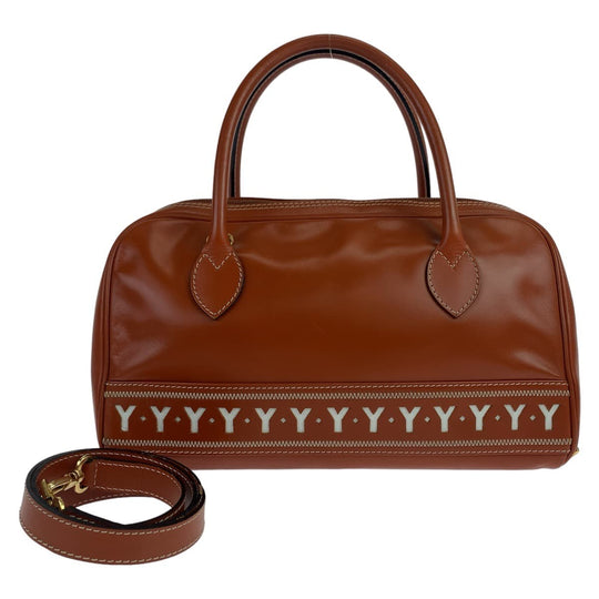 Yves Saint Laurent Shoulder Bag leather Brown Gold Metal Shoulder bag handbag 2way Y cutout YSL Women Used Authentic