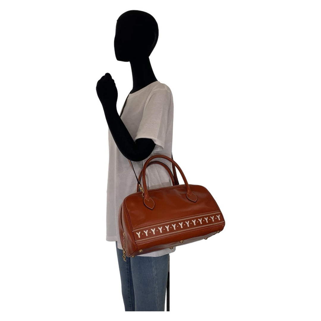 Yves Saint Laurent Shoulder Bag leather Brown Gold Metal Shoulder bag handbag 2way Y cutout YSL Women Used Authentic