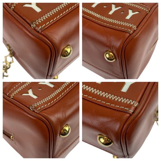 Yves Saint Laurent Shoulder Bag leather Brown Gold Metal Shoulder bag handbag 2way Y cutout YSL Women Used Authentic