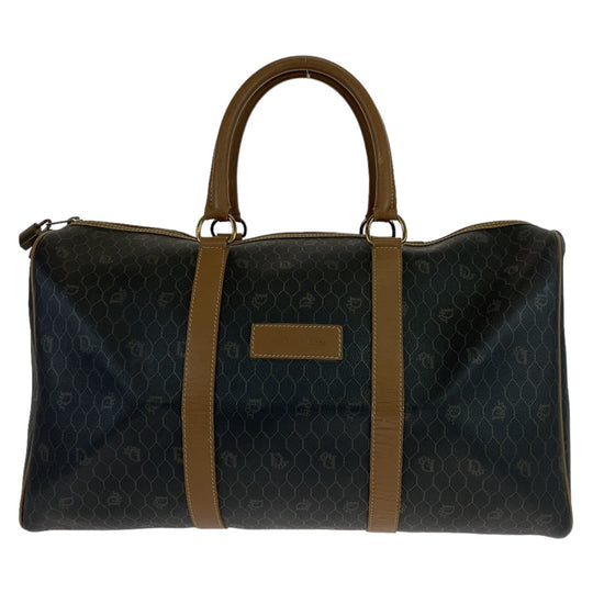 Dior Boston Duffel bag leather Black Brown Gold Metal Boston Duffel bag Travel bag Honeycomb Pattern Women Used Authentic
