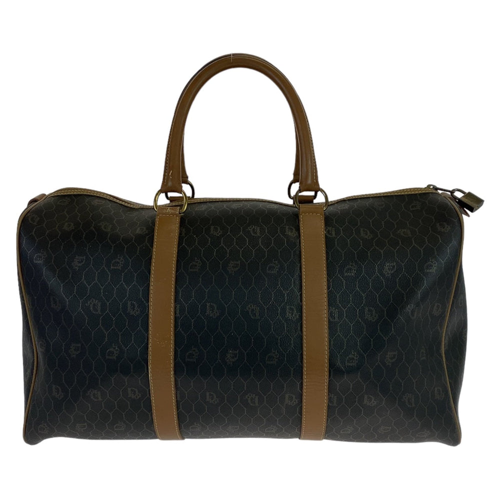 Dior Boston Duffel bag leather Black Brown Gold Metal Boston Duffel bag Travel bag Honeycomb Pattern Women Used Authentic