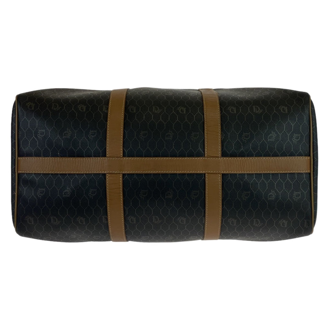 Dior Boston Duffel bag leather Black Brown Gold Metal Boston Duffel bag Travel bag Honeycomb Pattern Women Used Authentic