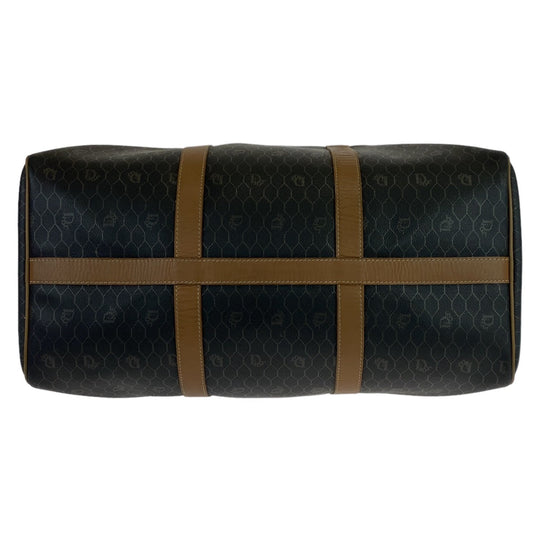 Dior Boston Duffel bag leather Black Brown Gold Metal Boston Duffel bag Travel bag Honeycomb Pattern Women Used Authentic