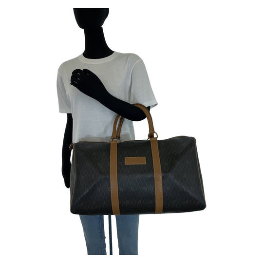Dior Boston Duffel bag leather Black Brown Gold Metal Boston Duffel bag Travel bag Honeycomb Pattern Women Used Authentic
