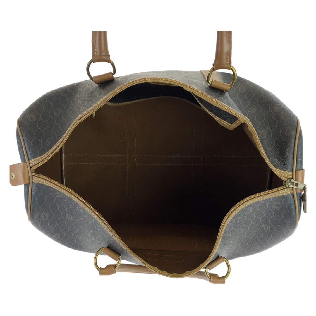 Dior Boston Duffel bag leather Black Brown Gold Metal Boston Duffel bag Travel bag Honeycomb Pattern Women Used Authentic