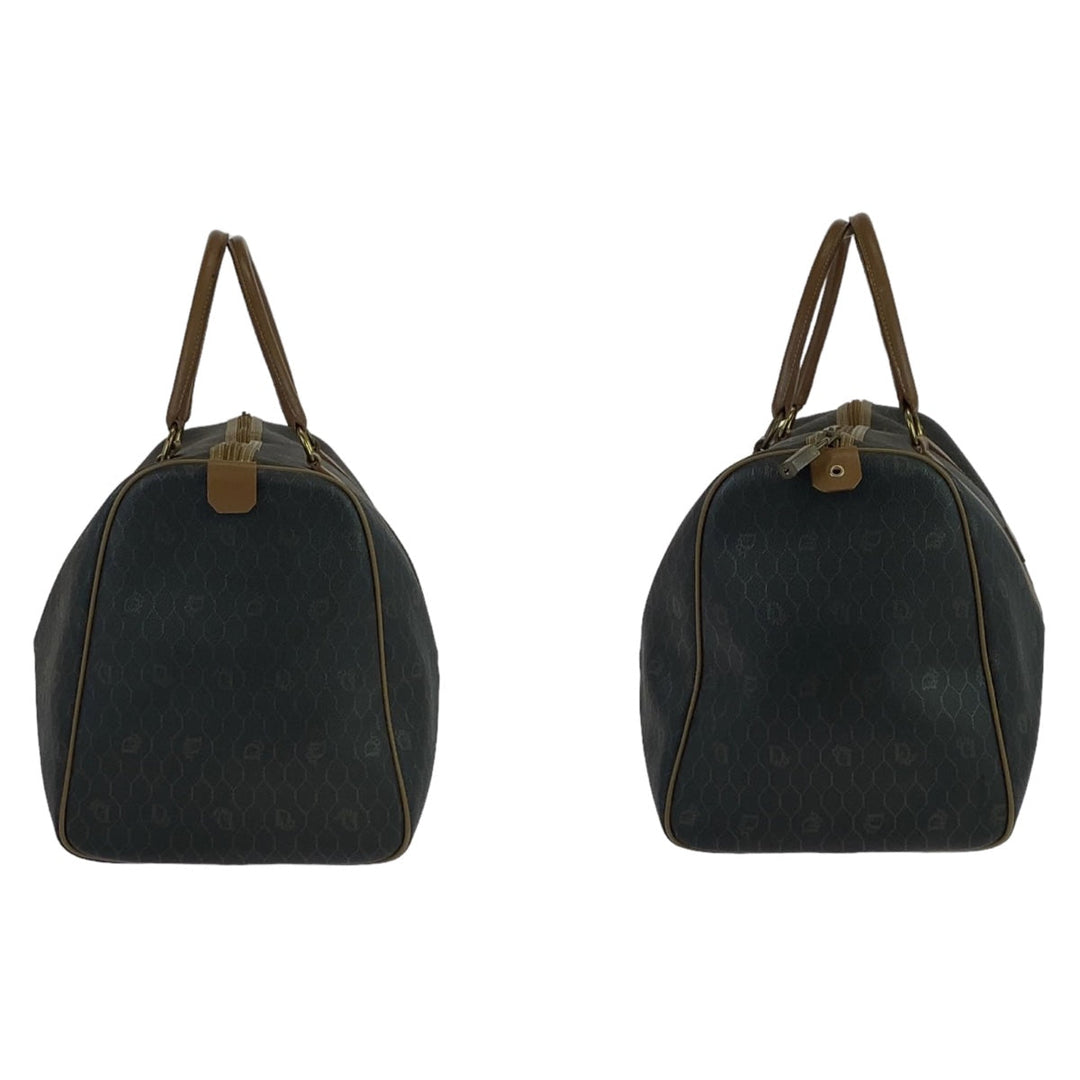 Dior Boston Duffel bag leather Black Brown Gold Metal Boston Duffel bag Travel bag Honeycomb Pattern Women Used Authentic