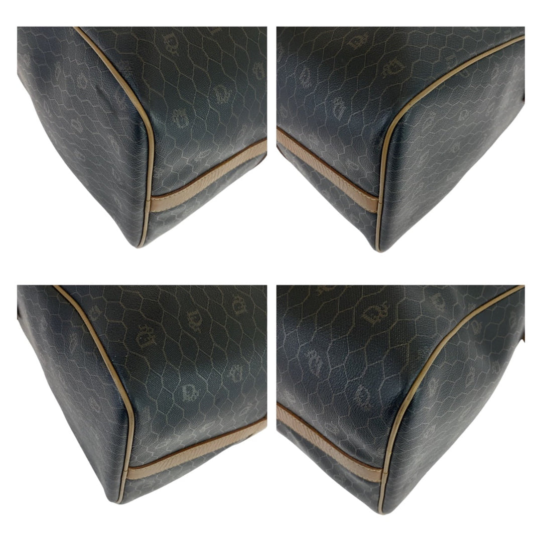 Dior Boston Duffel bag leather Black Brown Gold Metal Boston Duffel bag Travel bag Honeycomb Pattern Women Used Authentic