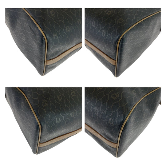 Dior Boston Duffel bag leather Black Brown Gold Metal Boston Duffel bag Travel bag Honeycomb Pattern Women Used Authentic