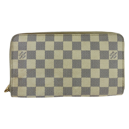 LOUIS VUITTON Long Wallet Purse N60012 PVC White Gray Gold Metal Long Wallet Purse Zip Around Zippy Wallet Damier Azur Zippy Organizer Women Used Authentic