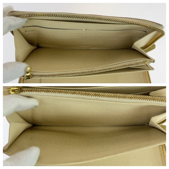 LOUIS VUITTON Long Wallet Purse N60012 PVC White Gray Gold Metal Long Wallet Purse Zip Around Zippy Wallet Damier Azur Zippy Organizer Women Used Authentic