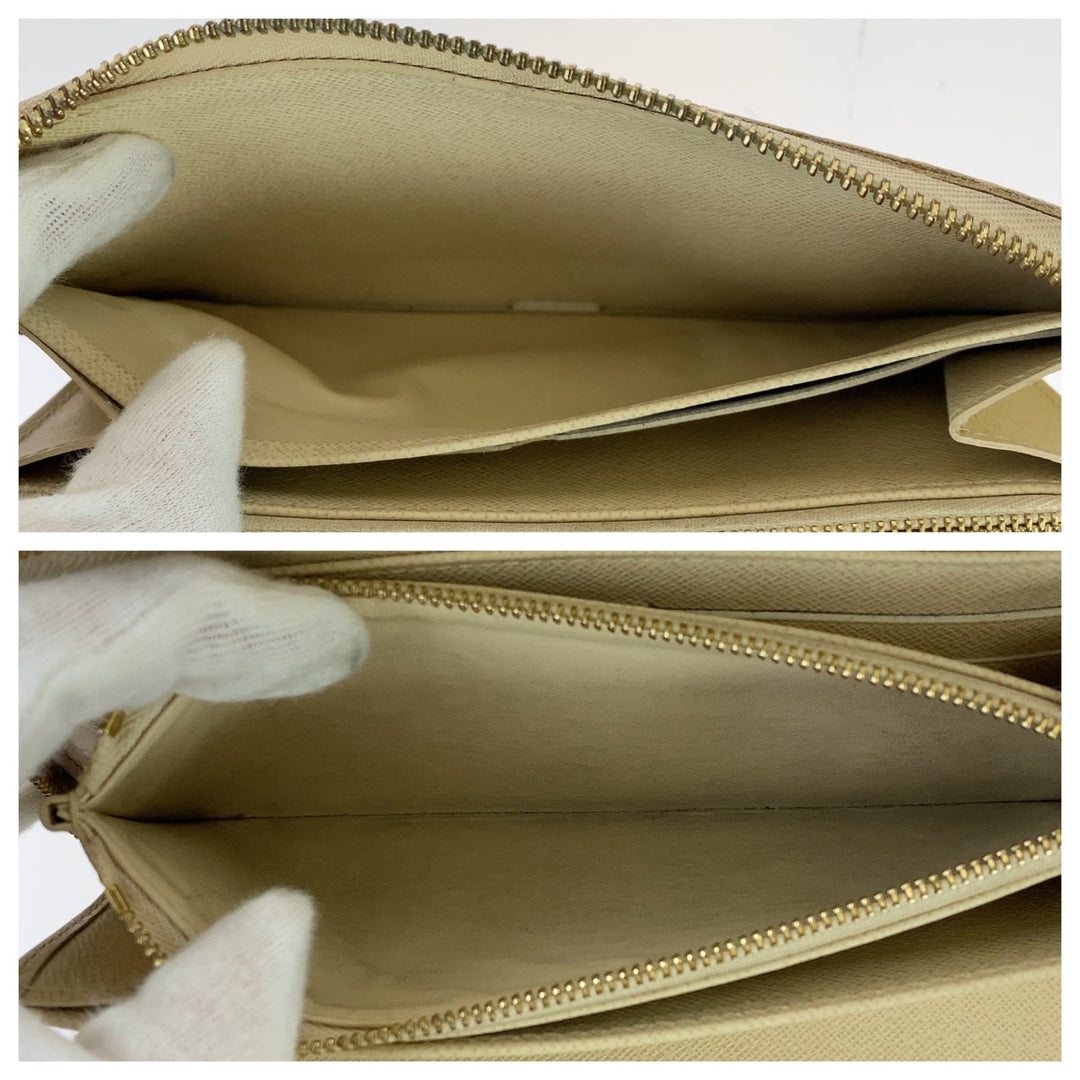 LOUIS VUITTON Long Wallet Purse N60012 PVC White Gray Gold Metal Long Wallet Purse Zip Around Zippy Wallet Damier Azur Zippy Organizer Women Used Authentic