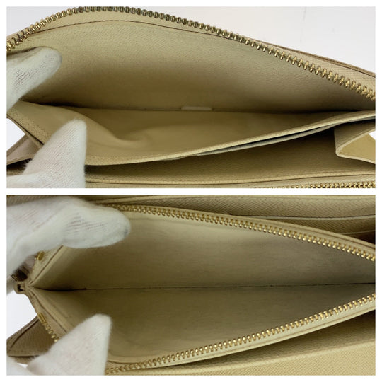LOUIS VUITTON Long Wallet Purse N60012 PVC White Gray Gold Metal Long Wallet Purse Zip Around Zippy Wallet Damier Azur Zippy Organizer Women Used Authentic
