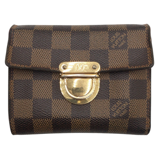 LOUIS VUITTON Tri-fold wallet N60005 PVC Brown Gold Metal Folding wallet Compact wallet Damier Ebene Portefeuille Koala Women Used Authentic