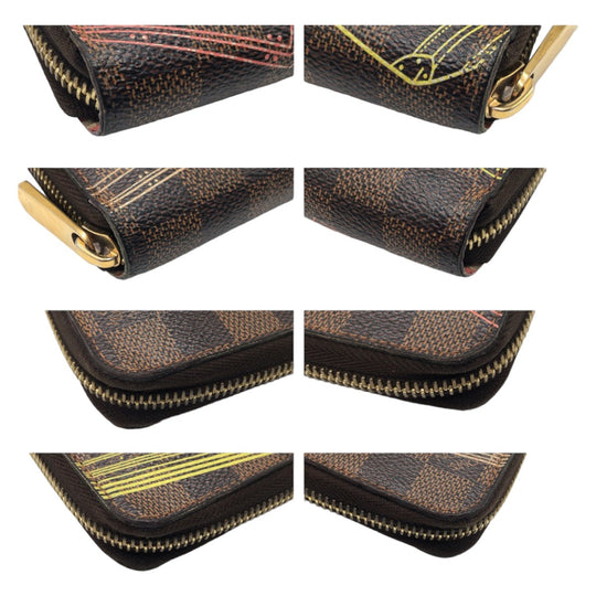 LOUIS VUITTON Long Wallet Purse N63026 leather Brown Gold Metal Long Wallet Purse Long Wallet Zip Around Damier Trunk Zippy wallet Women Used Authentic