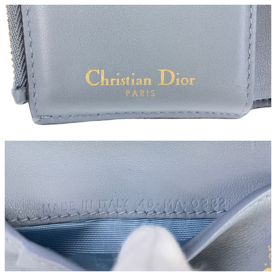 Dior Tri-fold wallet leather Navy Gold Metal Folding wallet Compact wallet saddle Women Used Authentic