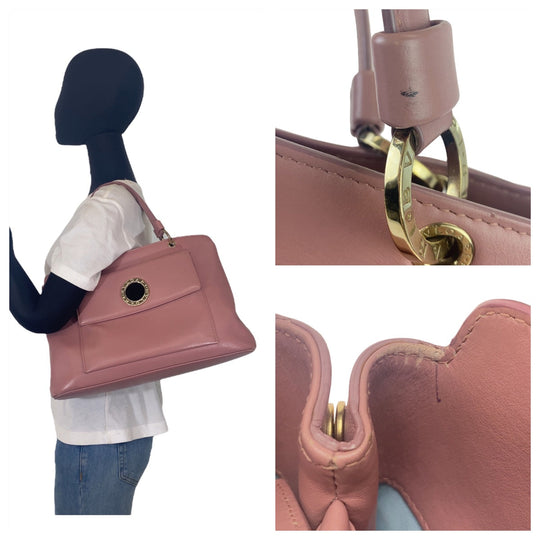 BVLGARI Tote Bag leather Pink Gold Metal Tote Bag Handbag Shoulder Bag Bulgari Bulgari Women Used Authentic