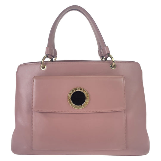 BVLGARI Tote Bag leather Pink Gold Metal Tote Bag Handbag Shoulder Bag Bulgari Bulgari Women Used Authentic