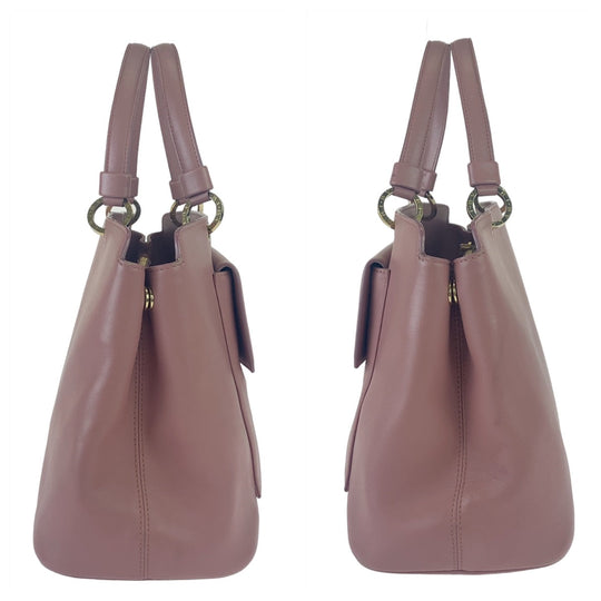 BVLGARI Tote Bag leather Pink Gold Metal Tote Bag Handbag Shoulder Bag Bulgari Bulgari Women Used Authentic