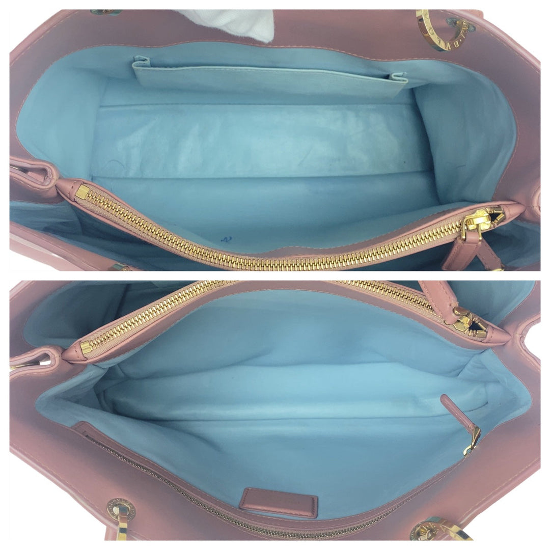 BVLGARI Tote Bag leather Pink Gold Metal Tote Bag Handbag Shoulder Bag Bulgari Bulgari Women Used Authentic
