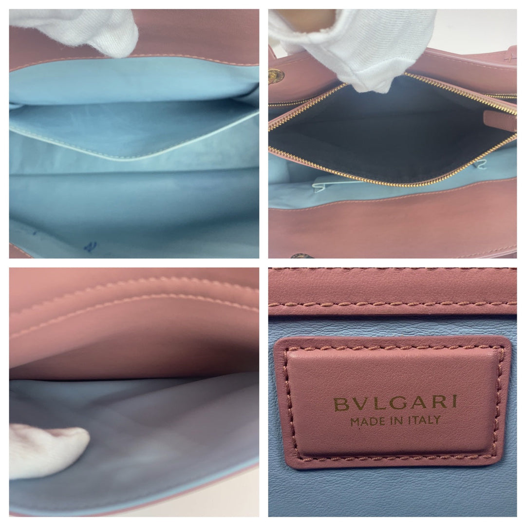 BVLGARI Tote Bag leather Pink Gold Metal Tote Bag Handbag Shoulder Bag Bulgari Bulgari Women Used Authentic