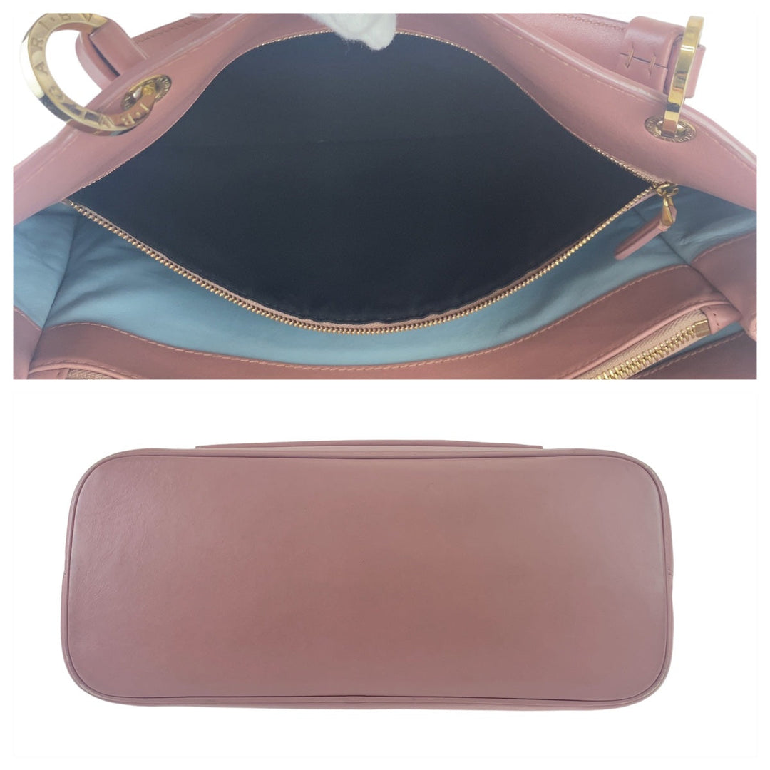 BVLGARI Tote Bag leather Pink Gold Metal Tote Bag Handbag Shoulder Bag Bulgari Bulgari Women Used Authentic