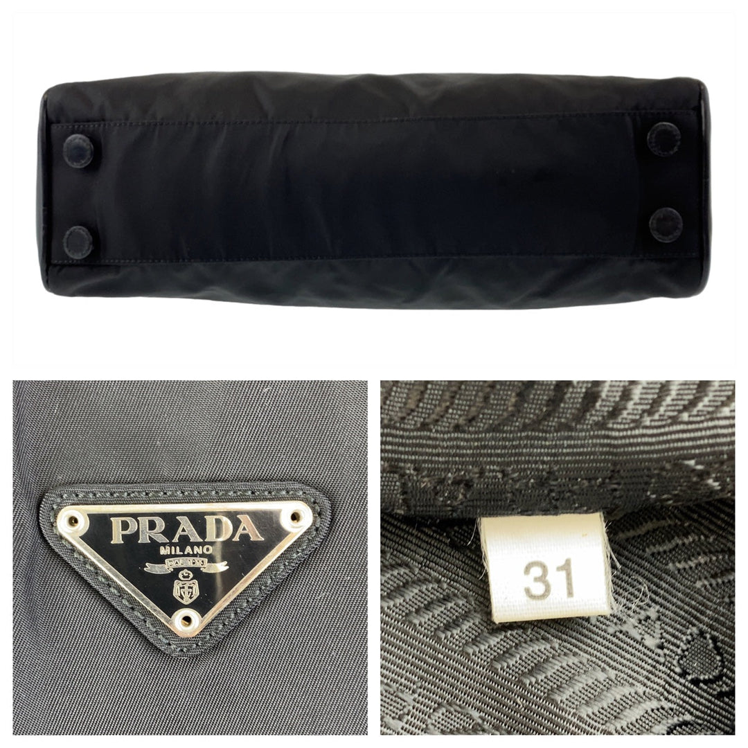 PRADA Shoulder Bag Nylon, Leather Black Silver Metal Shoulder Bag handbag Test Triangle With logo Women Used Authentic
