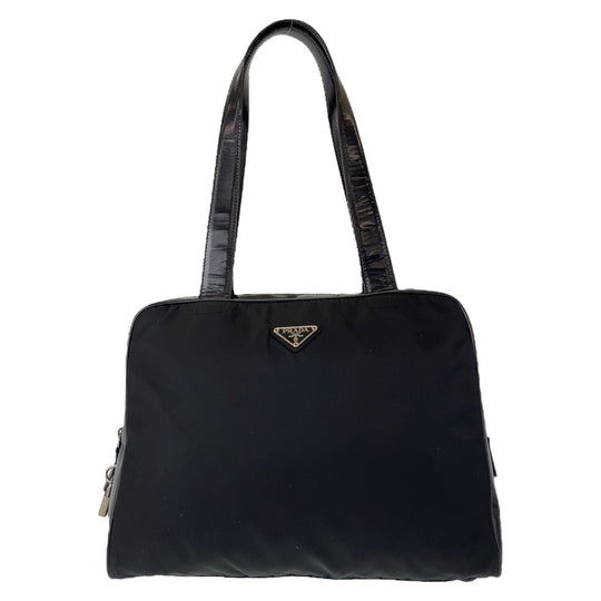 PRADA Shoulder Bag Nylon, Leather Black Silver Metal Shoulder Bag handbag Test Triangle With logo Women Used Authentic