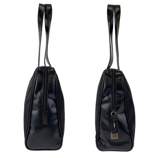 PRADA Shoulder Bag Nylon, Leather Black Silver Metal Shoulder Bag handbag Test Triangle With logo Women Used Authentic