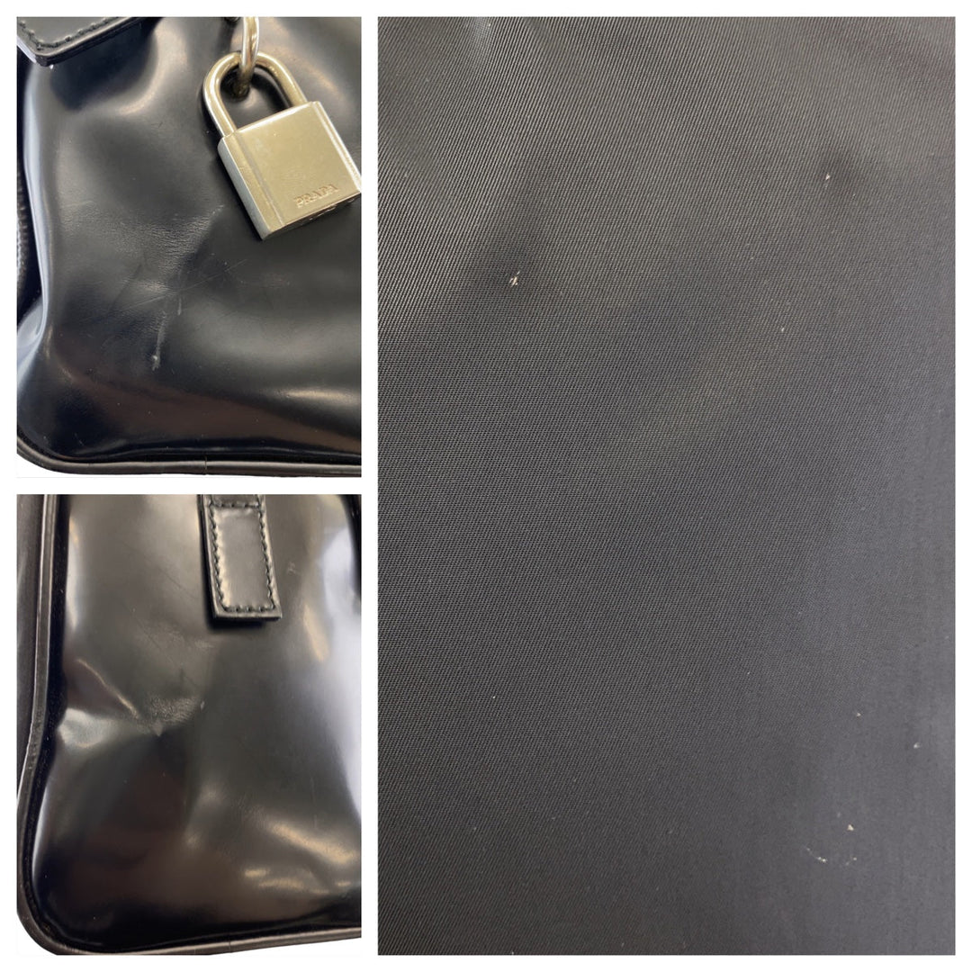 PRADA Shoulder Bag Nylon, Leather Black Silver Metal Shoulder Bag handbag Test Triangle With logo Women Used Authentic
