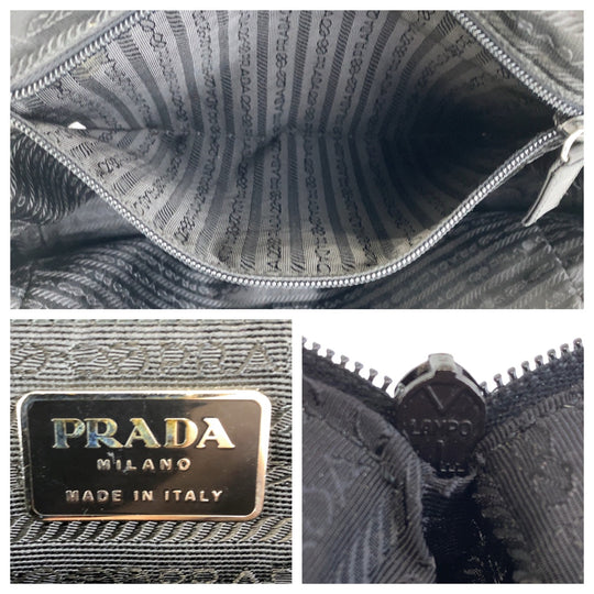 PRADA Shoulder Bag Nylon, Leather Black Silver Metal Shoulder Bag handbag Test Triangle With logo Women Used Authentic