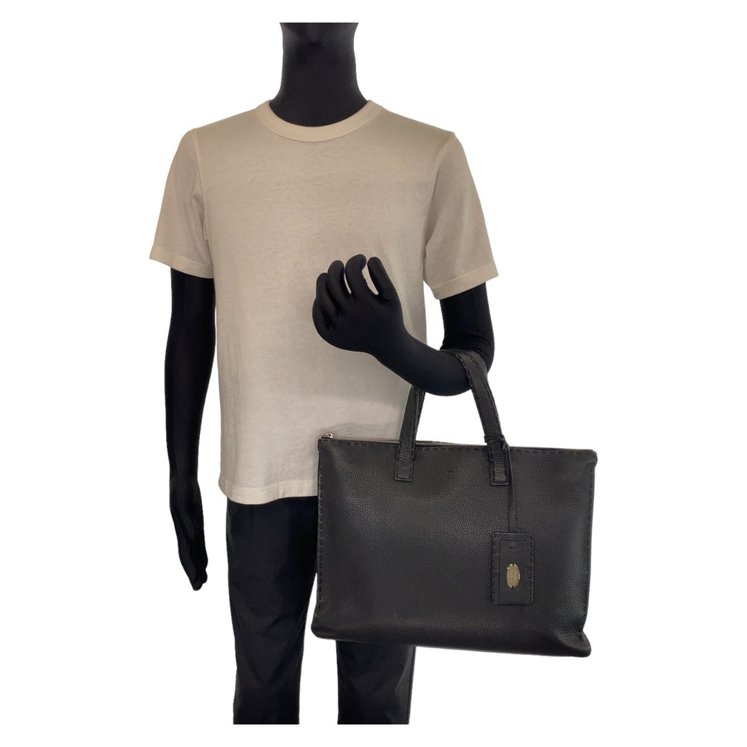 FENDI Business bag leather Black SilverMetal Business bag briefcase handbag Celeria mens Used Authentic