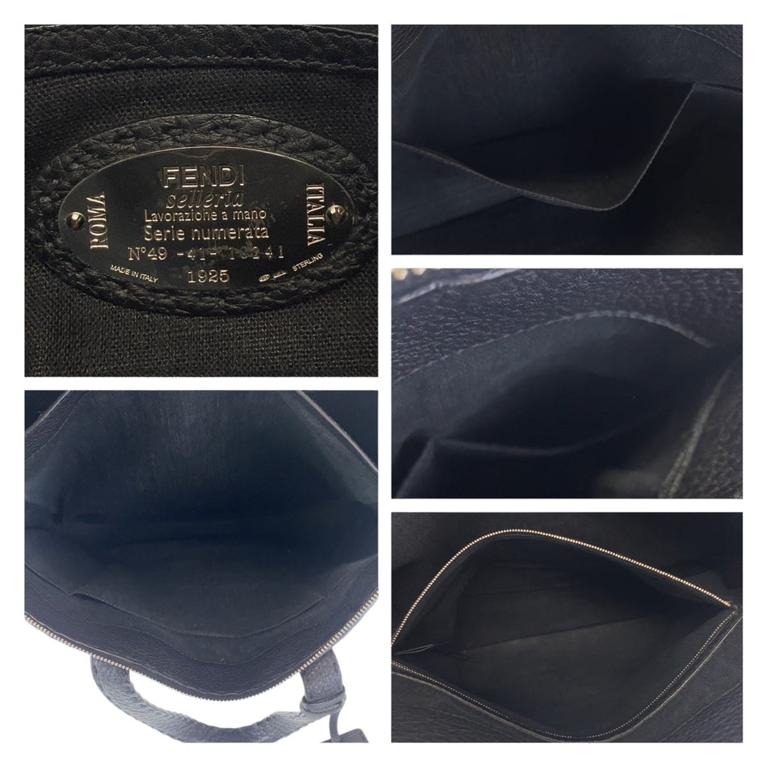 FENDI Business bag leather Black SilverMetal Business bag briefcase handbag Celeria mens Used Authentic