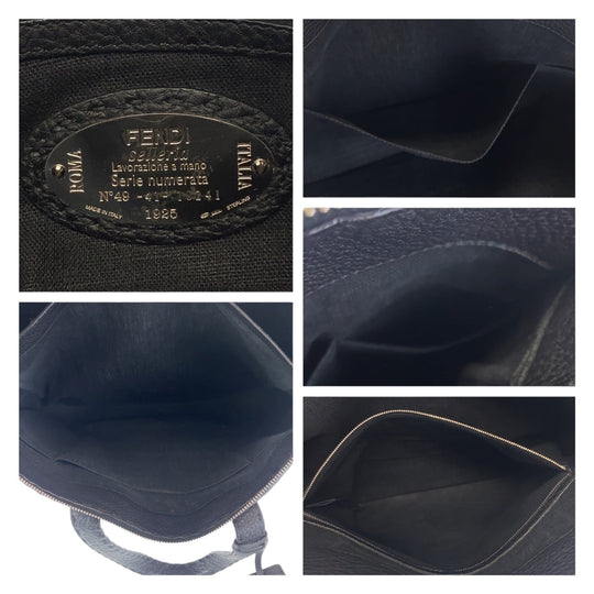 FENDI Business bag leather Black SilverMetal Business bag briefcase handbag Celeria mens Used Authentic