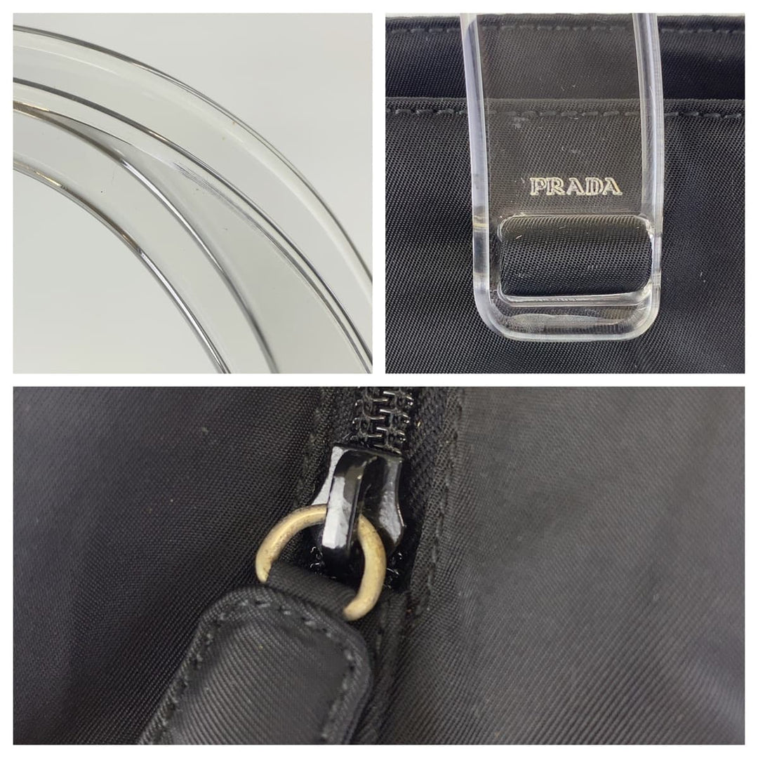 PRADA Tote Bag Nylon black Tote Bag handbag Test Triangle logo plastic handle Women Used Authentic