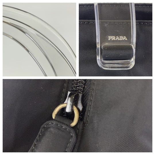 PRADA Tote Bag Nylon black Tote Bag handbag Test Triangle logo plastic handle Women Used Authentic