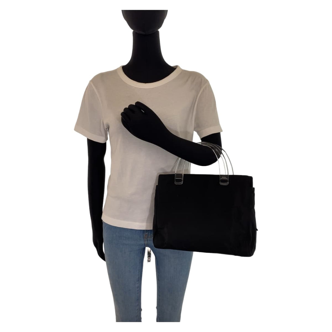 PRADA Tote Bag Nylon black Tote Bag handbag Test Triangle logo plastic handle Women Used Authentic