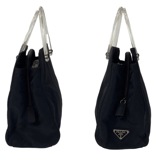 PRADA Tote Bag Nylon black Tote Bag handbag Test Triangle logo plastic handle Women Used Authentic