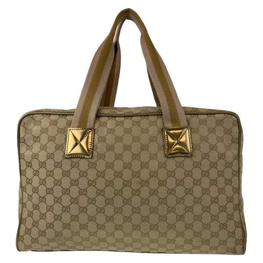 GUCCI Boston Duffel bag 153240 GG canvas Beige Gold Metal Boston Duffel bag Handbag Unisex GG pattern Women Used Authentic